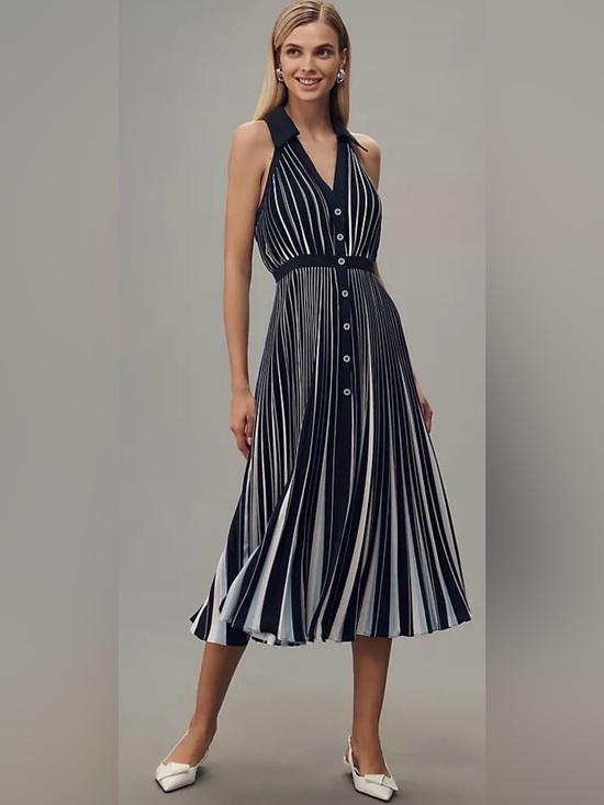 Anthropologie Dresses & Skirts - Anthropologie Navy and White Striped Halter Midi Dress